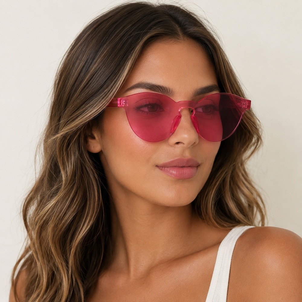 WearMe Pro Bailey Pink Rimless Sunglasses Oversized Cat Eye 1049-PNK NEW